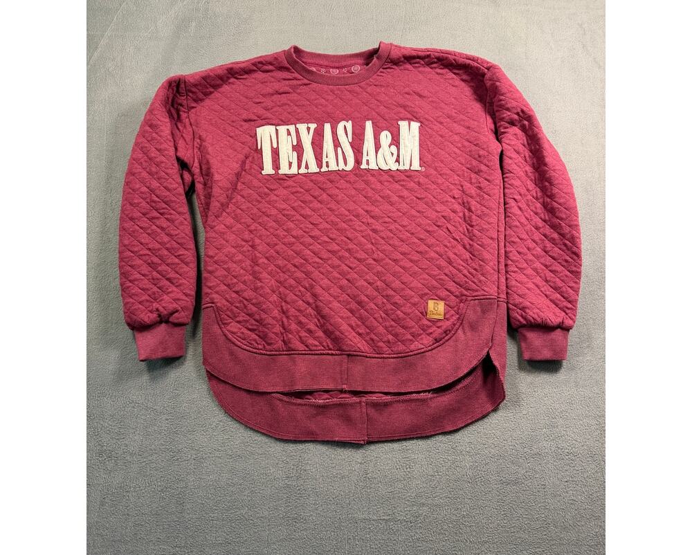 Texas A&M Aggies Pressbox Sweatshirt Large Maroon Quilted Crewneck Pullover Drop
